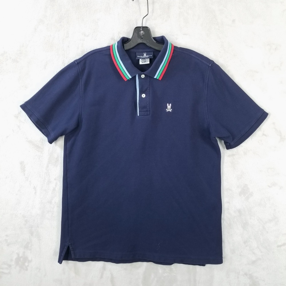 Psycho Bunny Polo Shirt Men's 6 Large Blue 100% Pique Pima Cotton Bunny Logo